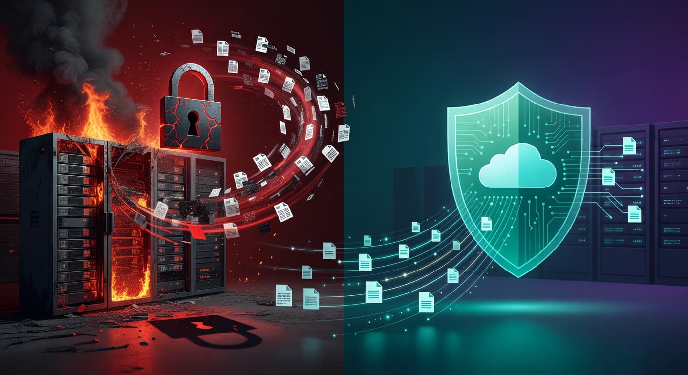 Ilustração de cenários de perda de dados vs proteção com ParanaCloud